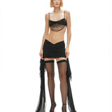 siyah drapeli uzun tül aller detaylı etek 