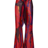 Çiçek desenli bağlama detaylı şifon pareo pantolon