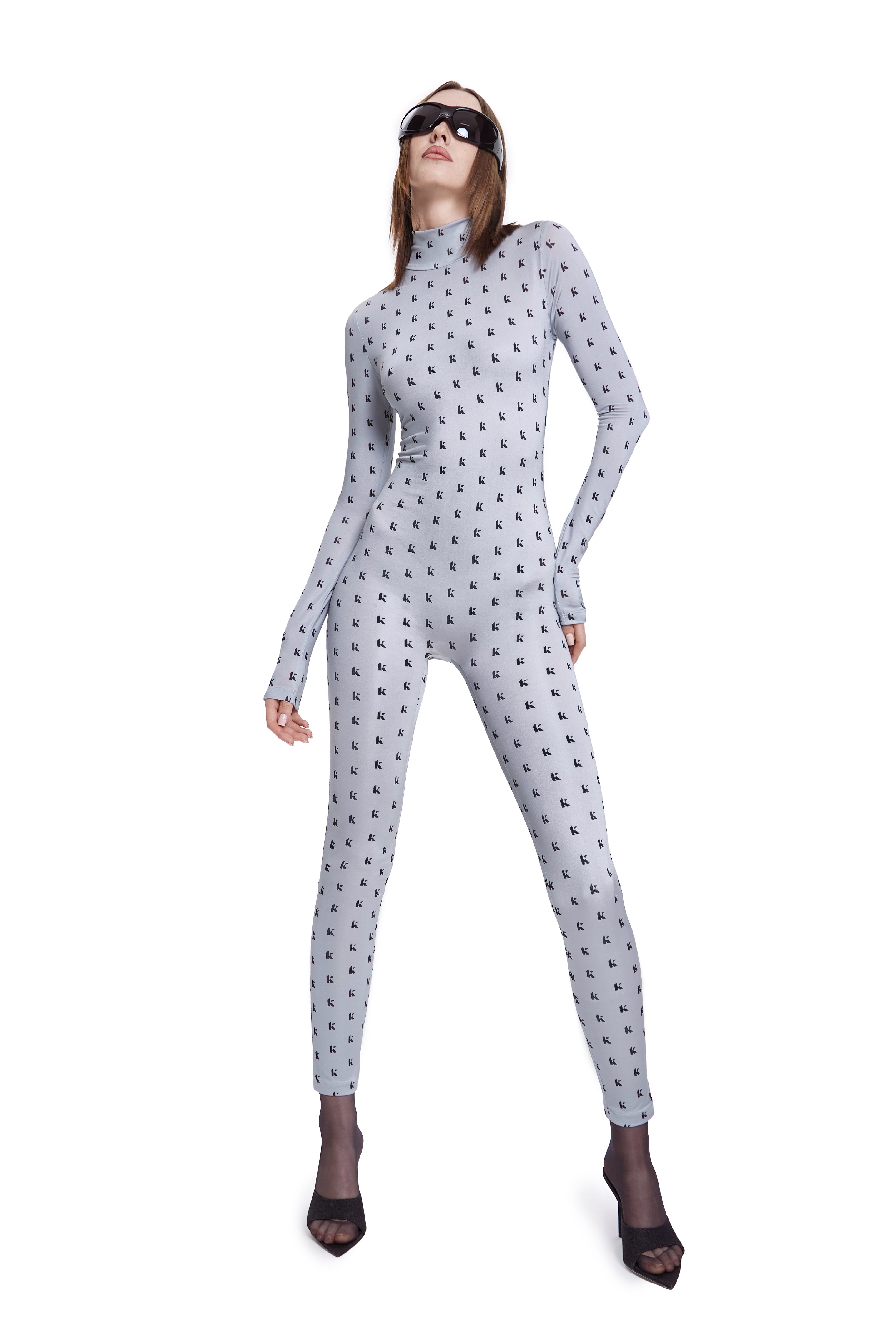 Khela logo baskılı dik yaka uzun kol bodysuit