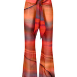 Turuncu bağlama detaylı şifon pareo pantolon