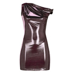 Jarse tek omuzlu düşük kol vücuda oturan mini elbise