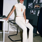 Khela Silent Threat Pants Off White beyaz geniş paça kadın pantolon