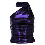 Mor jarse kumaşlı tek omuz detaylı top