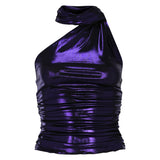 Mor jarse kumaşlı tek omuz detaylı top