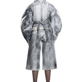 Khela bel dekolteli demir tokalı gri denim bermuda