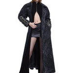 Khela siyah eskitme kumaş uzun trençkot