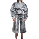 Khela bel dekolteli demir tokalı gri denim bermuda