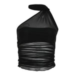 Siyah straplez astarlı tek omuz detaylı tül top