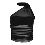 Siyah straplez astarlı tek omuz detaylı tül top