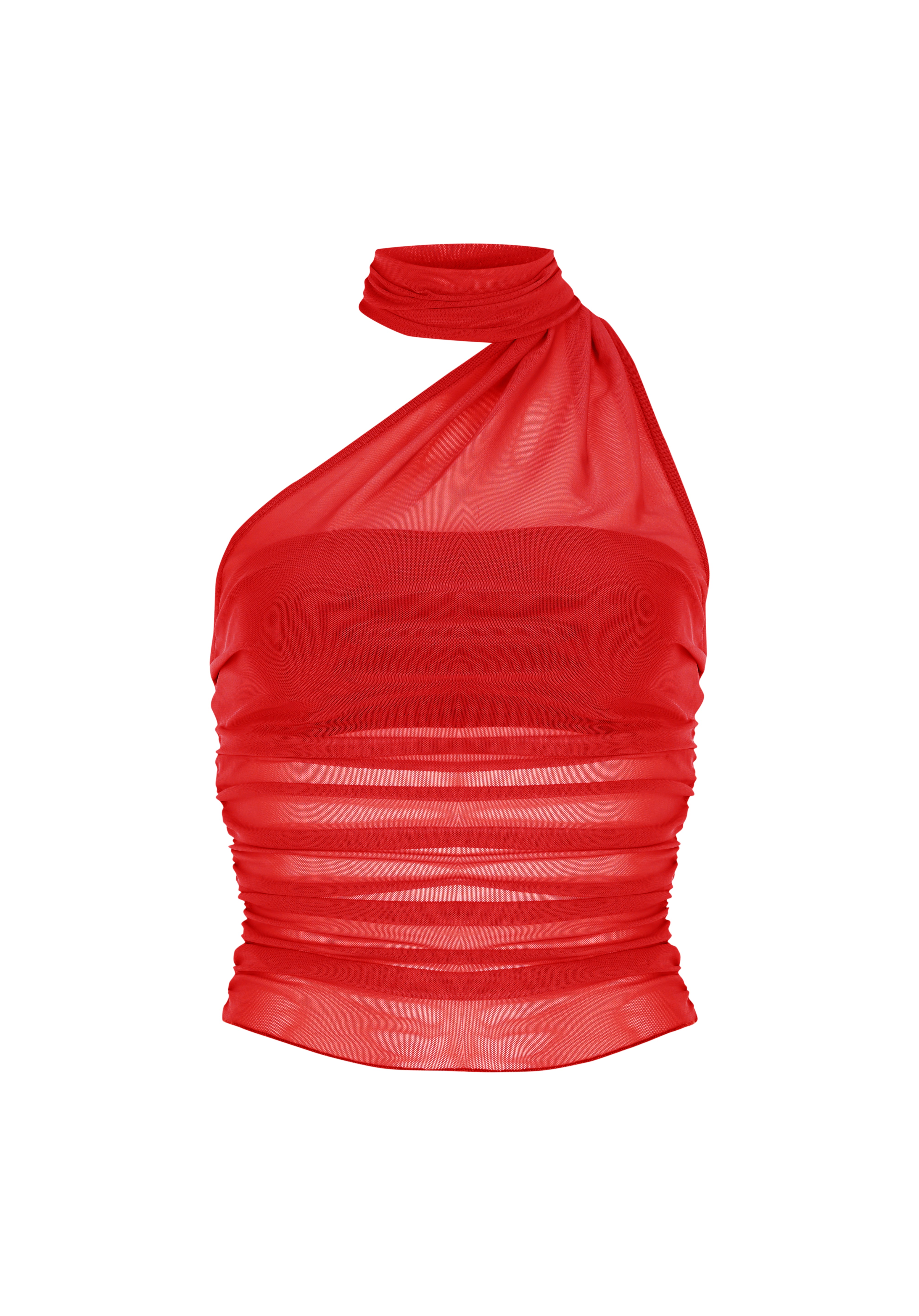 Kırmızı sraplez astarlı tek omuz detaylı tül top