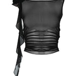 Siyah transparan çiçek detaylı kolsuz top