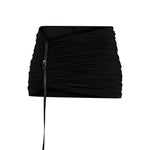 Siyah büzgü detaylı dik yaka transapan maksi elbise