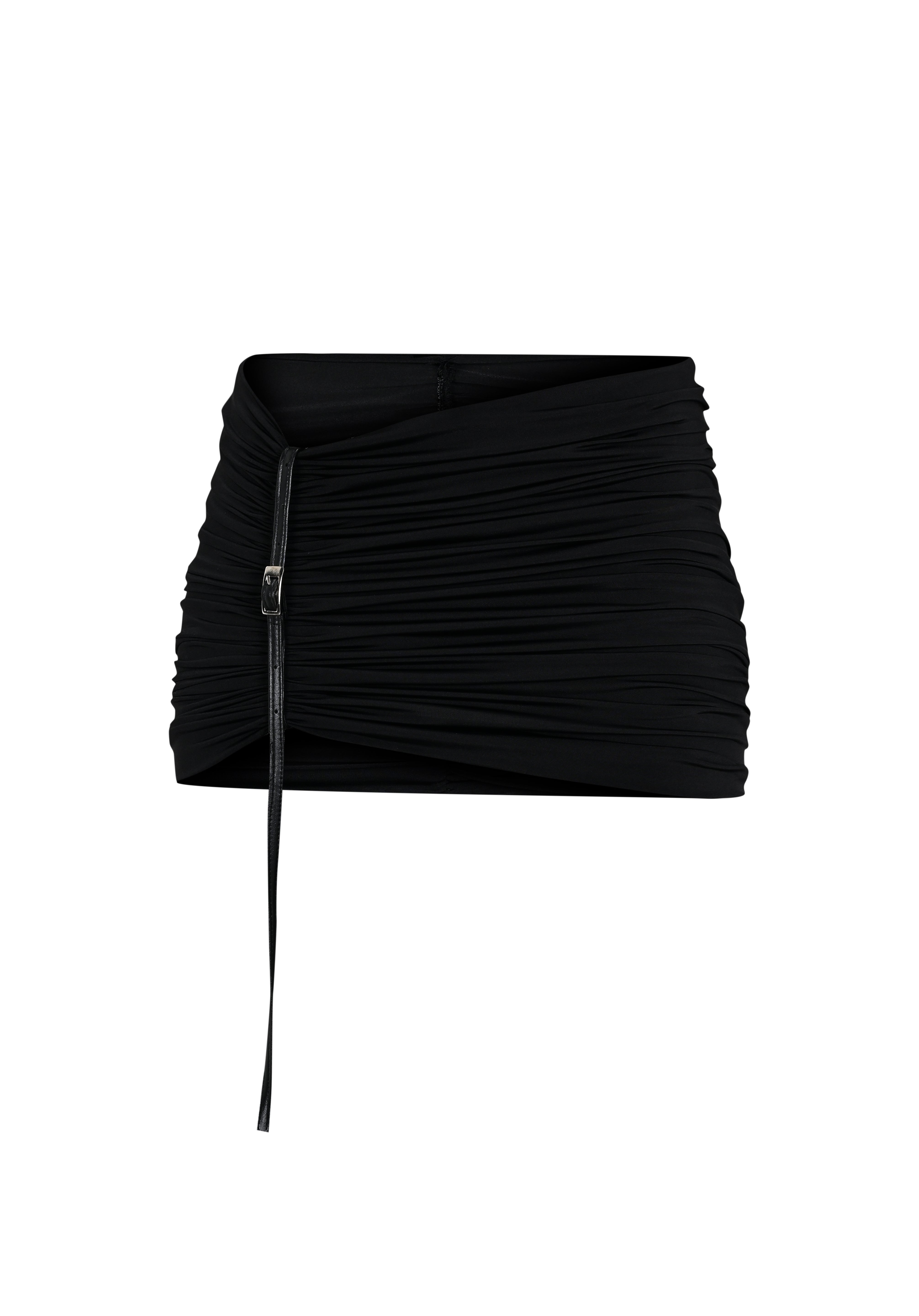 Siyah büzgü detaylı dik yaka transapan maksi elbise