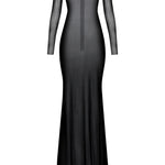 Mor kayık yaka transparan çıkarılabilir etekli allerli elbise