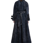 Khela siyah eskitme kumaş uzun trençkot