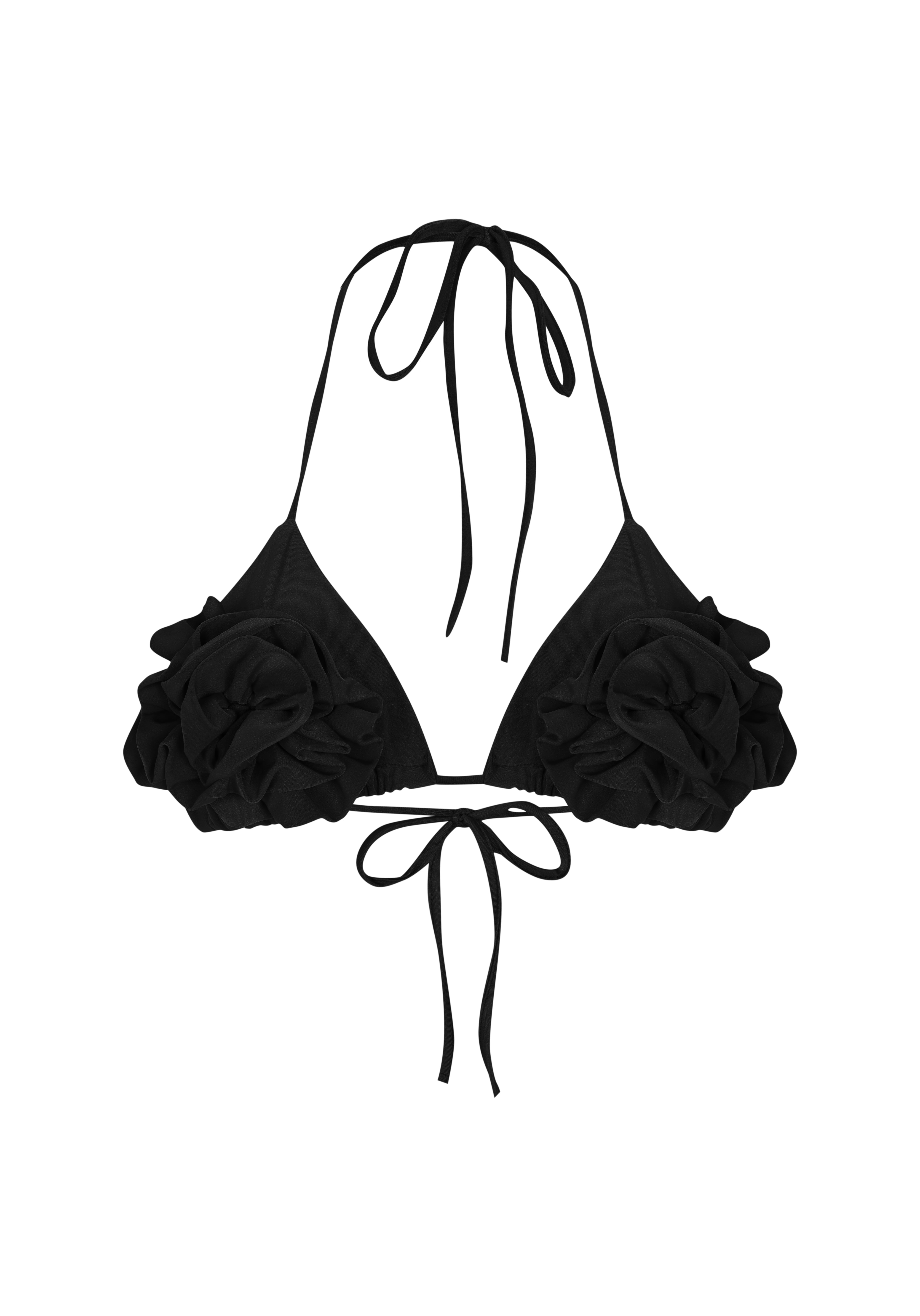 Siyah esnek jarse kumaşlı 3 boyutlu çiçek süslemeli bra