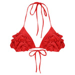 Kırmızı esnek jarse kumaşlı 3 boyutlu çiçek süslemeli bra