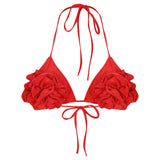 Kırmızı esnek jarse kumaşlı 3 boyutlu çiçek süslemeli bra