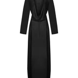 Siyah şifon uzun kollu bağlamalı maksi plaj elbisesi