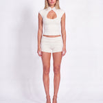 Khela Silent Threat Shorts Off-White beyaz katlanabilir bel detaylı kadın mini şort