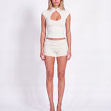 Khela Silent Threat Shorts Off-White beyaz katlanabilir bel detaylı kadın mini şort