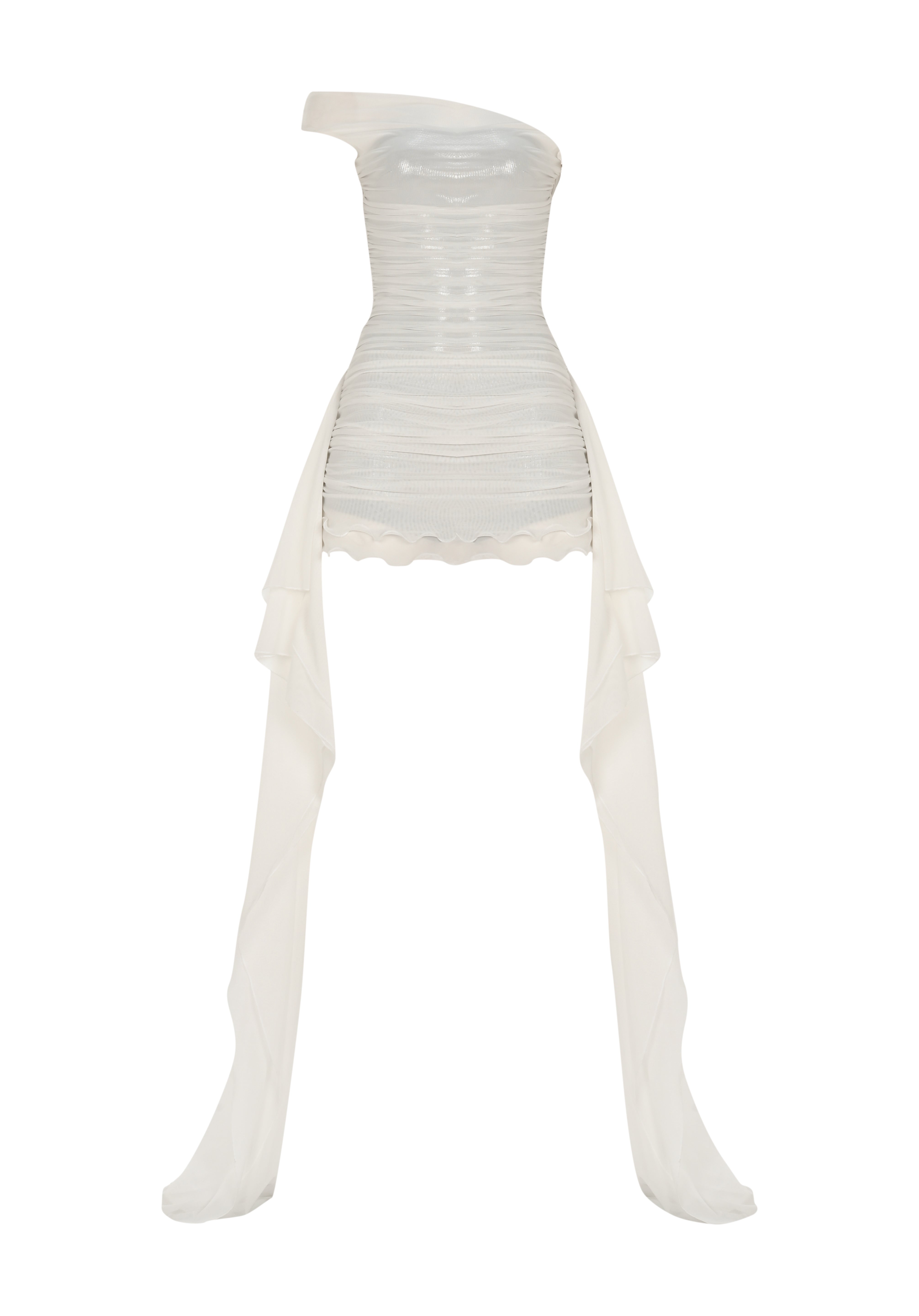 Beyaz drapeli tek omuz astar tulumlu mini elbise