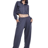 Khela mavi işlemeli lastikli sweatpant