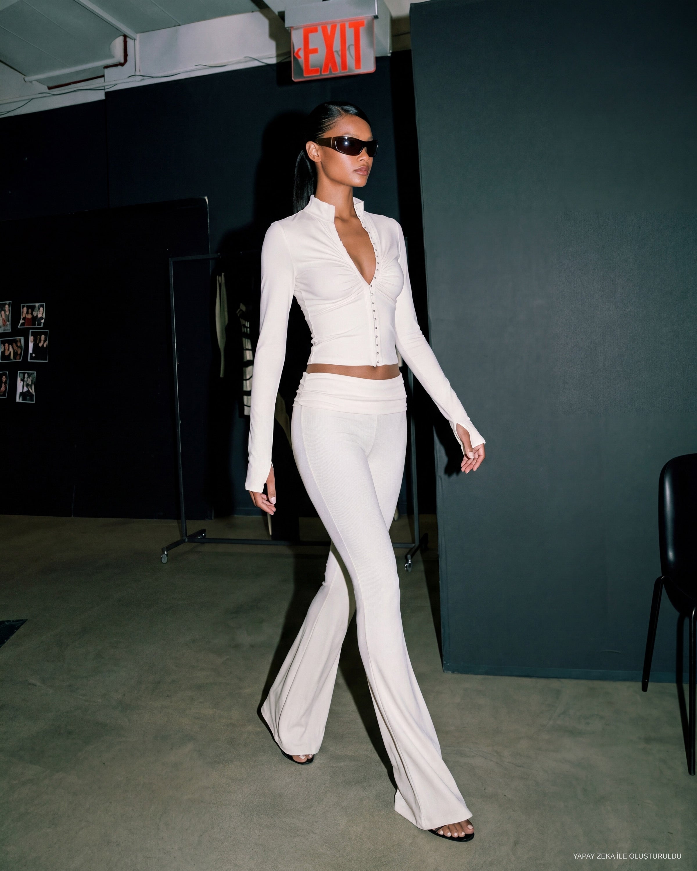 Khela Bad Decision Long Sleeve Top Off-White beyaz agraf kapamalı uzun kollu kadın crop top