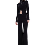 Khela dik yaka fermuar detaylı uzun kol top