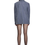 Khela işlemeli oversize mavi blazer ceket