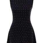 Khela siyah dik yaka sıfır kol lila taşlı mini elbise