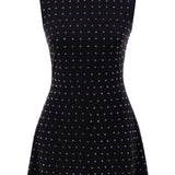 Khela siyah dik yaka sıfır kol lila taşlı mini elbise