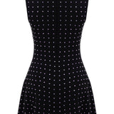 Khela siyah dik yaka sıfır kol lila taşlı mini elbise