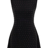 Khela siyah dik yaka sıfır kol ametist taşlı mini elbise