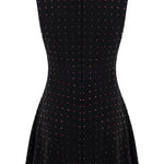 Khela siyah dik yaka sıfır kol ametist taşlı mini elbise