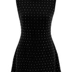 Khela siyah dik yaka sıfır kol gri taşlı mini elbise