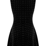 Khela siyah dik yaka sıfır kol gri taşlı mini elbise