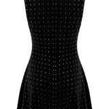 Khela siyah dik yaka sıfır kol gri taşlı mini elbise