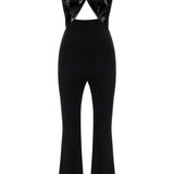 Khela siyah boyundan bağlamalı cut-out tulum