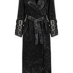 Khela siyah eskitme kumaş uzun trençkot