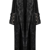 Khela siyah eskitme kumaş uzun trençkot