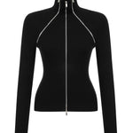 Khela dik yaka fermuar detaylı uzun kol top