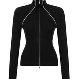 Khela dik yaka fermuar detaylı uzun kol top