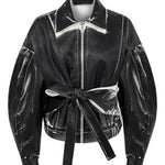 Khela siyah eskitme efekt bağlama detyalı ceket