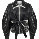 Khela siyah eskitme efekt bağlama detyalı ceket