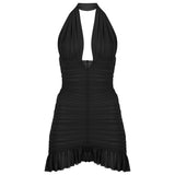 Siyah çıkarılabilir tül detaylı drapeli mini elbise