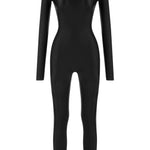 Khela siyah dik yaka uzun kol fitted bodysuit