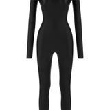 Khela siyah dik yaka uzun kol fitted bodysuit