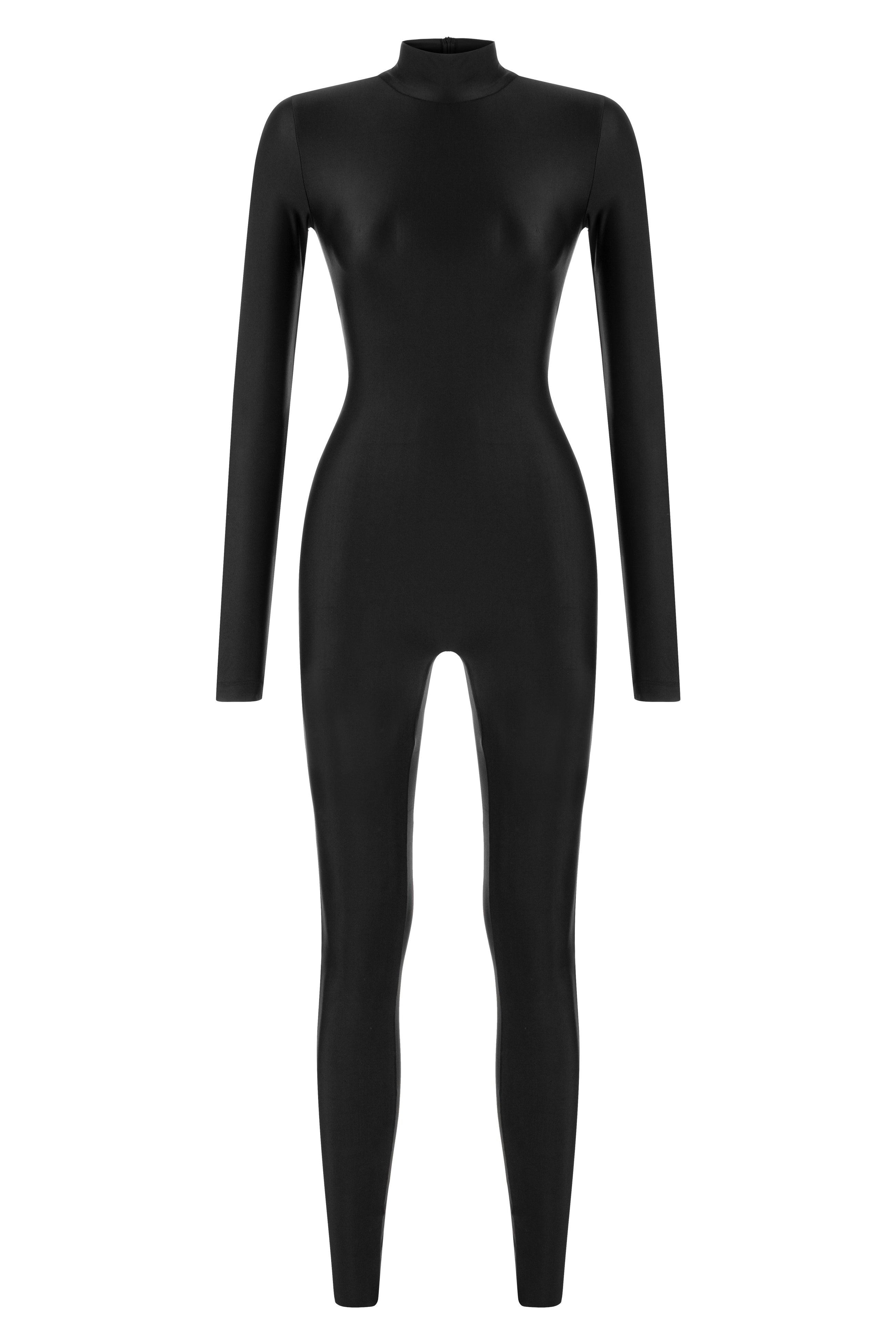 Khela siyah dik yaka uzun kol fitted bodysuit