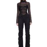 Khela siyah drapeli dizleri, bel kapama detaylı pantolon